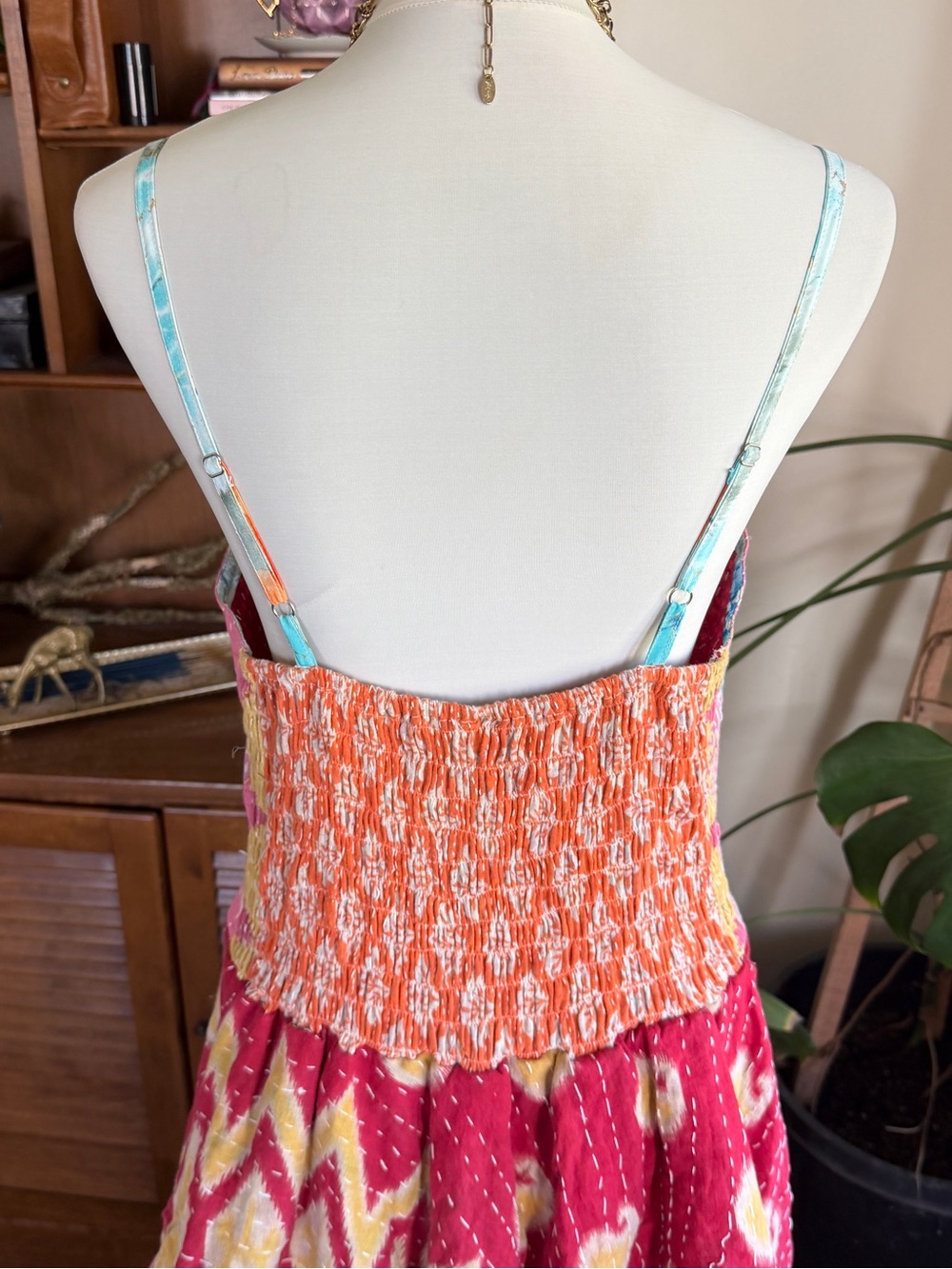 Wevez Kantha Bohemian Patchwork Pixie Skirt Corset Sundress Pink Multi OS - Picture 9 of 14